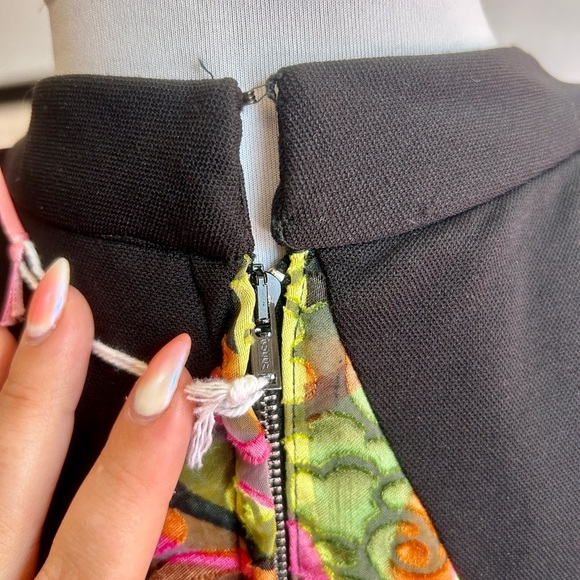 Vintage Late 60s/Early 70s Psychedelic Flocked Panel Gown with Stretch Bodice XL - Picture 2 of 7